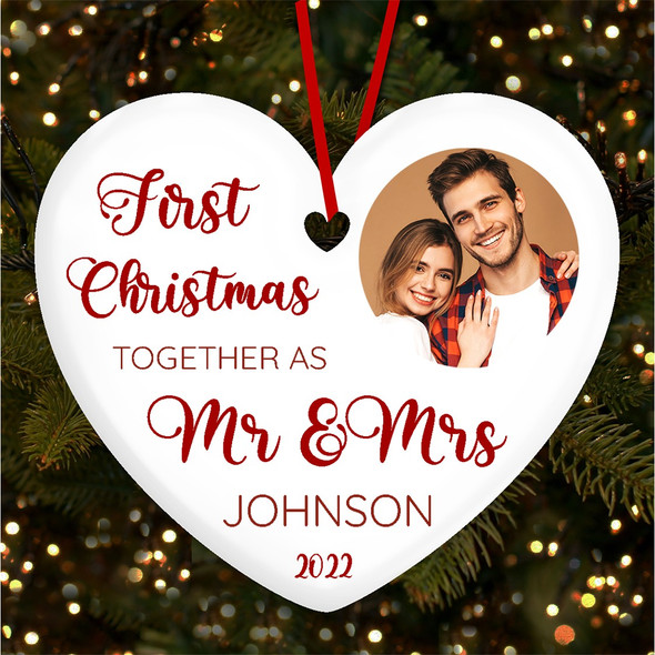 First Together As Mr & Mrs Photo Personalised Christmas Tree Ornament Decoration