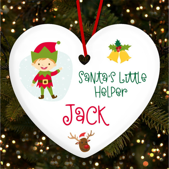 Light Hair Elf Heart Bauble Personalised Christmas Tree Ornament Decoration