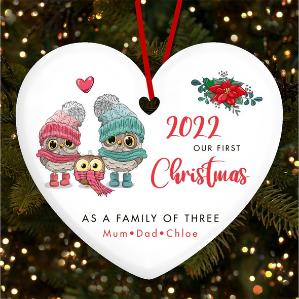 Our First As A Family Owls Heart Personalised Christmas Tree Ornament Decoration