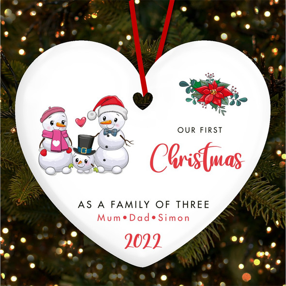 Our First As A Family Snowman Personalised Christmas Tree Ornament Decoration