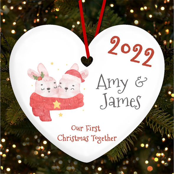 Our First As Couple Bunnies Personalised Christmas Tree Ornament Decoration