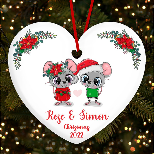 Sibling Mouse Christmas Heart Personalised Christmas Tree Ornament Decoration