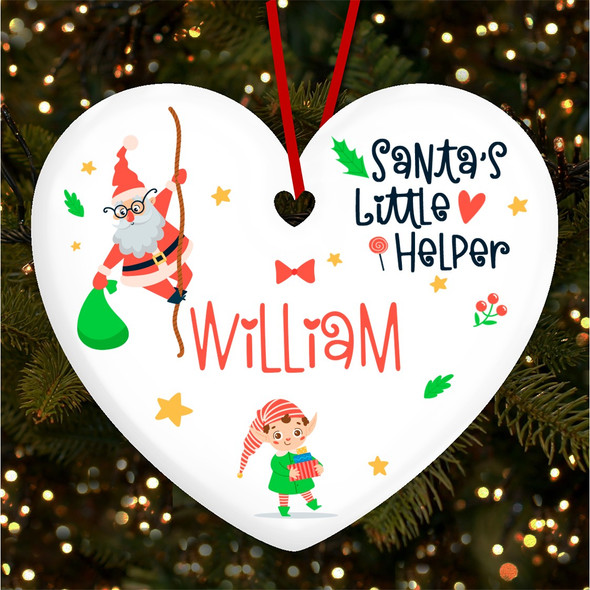 Elf Santa's Helper Stars Heart Personalised Christmas Tree Ornament Decoration