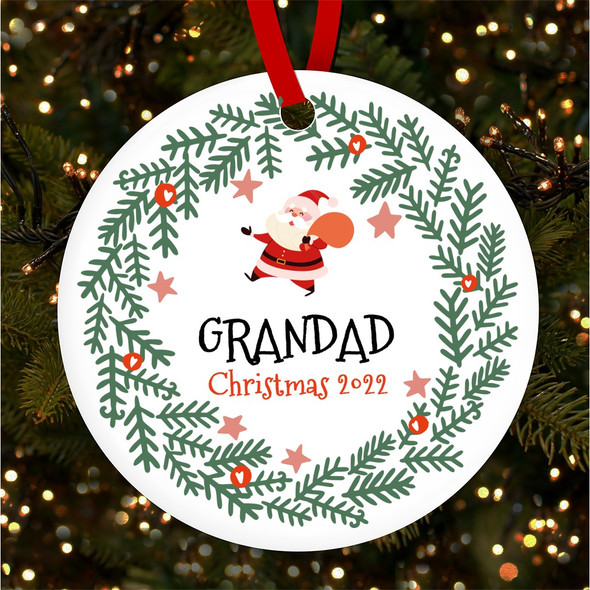 Grandad Santa Winter Wreath Personalised Christmas Tree Ornament Decoration