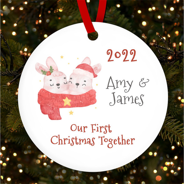Our First As Couple Pink Bunny Personalised Christmas Tree Ornament Decoration