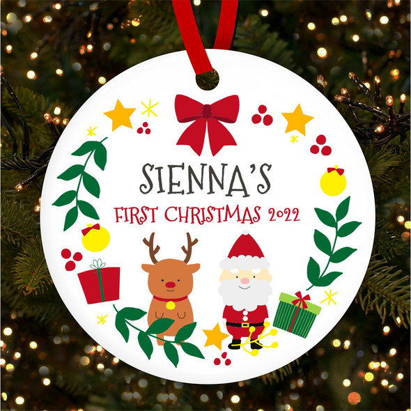 Santa Snowman Name First Round Personalised Christmas Tree Ornament Decoration