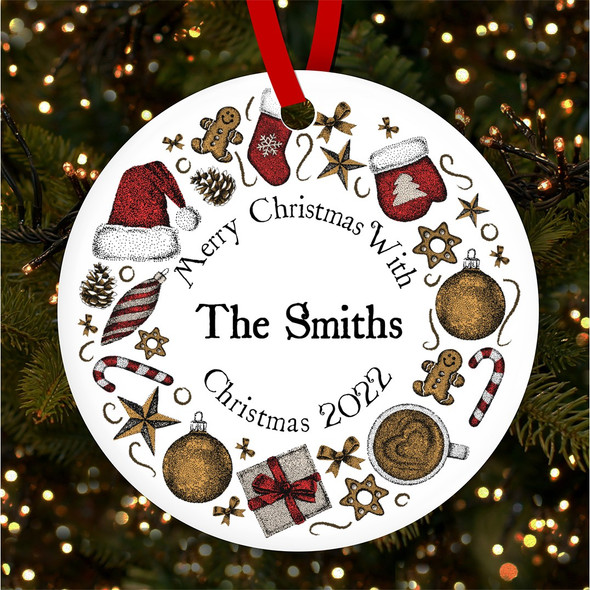 Vintage Festive Family Name Personalised Christmas Tree Ornament Decoration