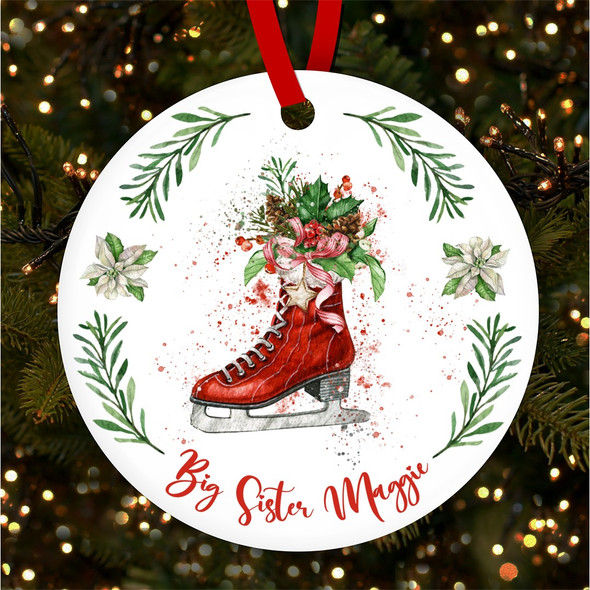 Watercolour Ice Skate Sister Personalised Christmas Tree Ornament Decoration