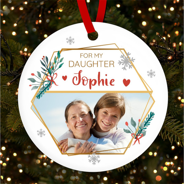 Daughter Flowers Photo Personalised Christmas Tree Ornament Decoration