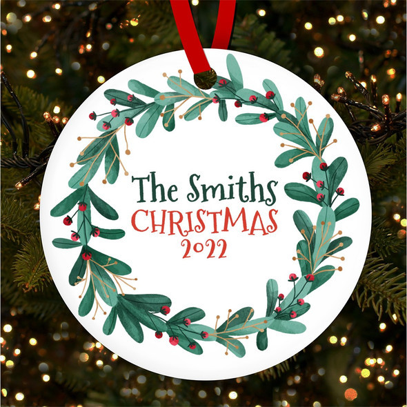 Family Name Mistletoe Wreath Personalised Christmas Tree Ornament Decoration