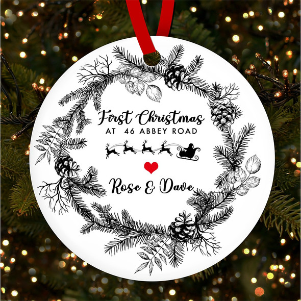 First At Home Winter Wreath Personalised Christmas Tree Ornament Decoration