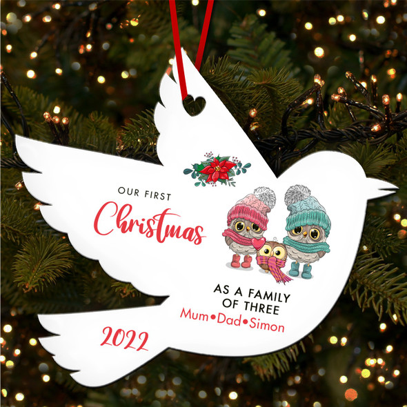 First As A Family Owls Robin Personalised Christmas Tree Ornament Decoration