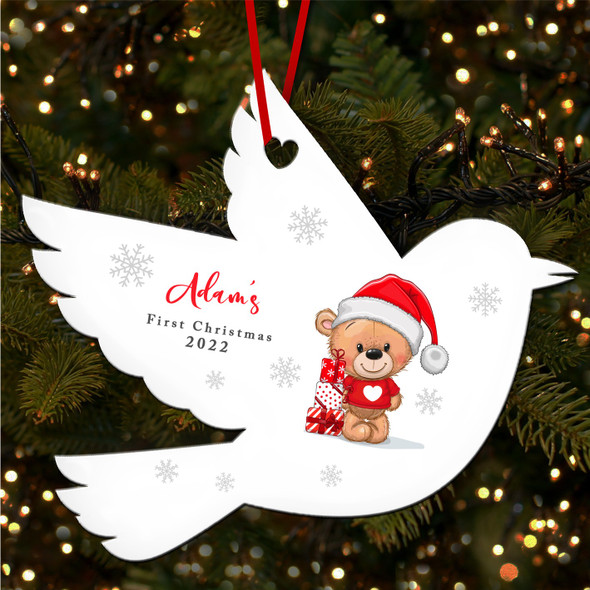 Teddy Bear Baby's 1st Robin Personalised Christmas Tree Ornament Decoration
