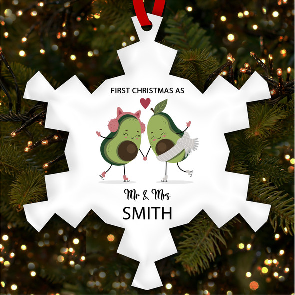 First As Mr & Mrs Avocado Personalised Christmas Tree Ornament Decoration