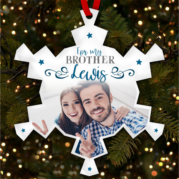 Brother Name Blue Photo Personalised Christmas Tree Ornament Decoration
