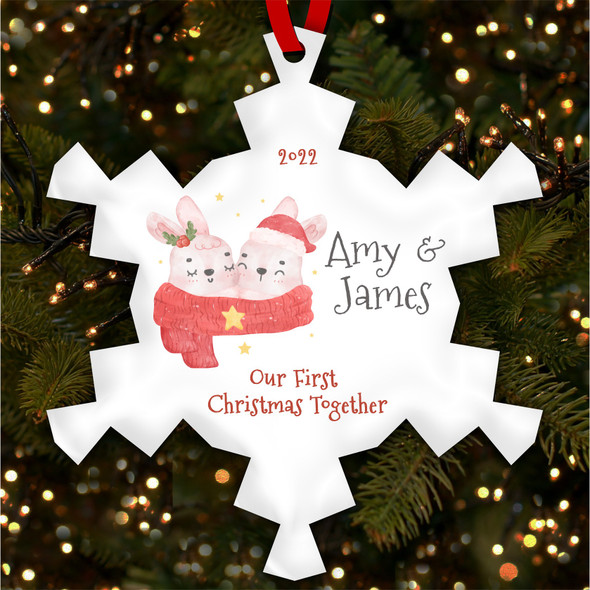 Our First Couple Pink Bunny Personalised Christmas Tree Ornament Decoration