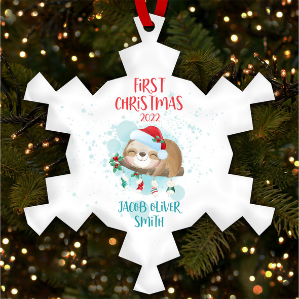 Sleeping Sloth Baby's 1st Personalised Christmas Tree Ornament Decoration