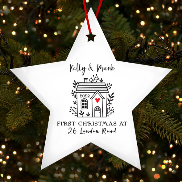 First At New Red Heart Home Star Personalised Christmas Tree Ornament Decoration