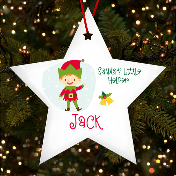 Light Colour Hair Boy Elf Star Personalised Christmas Tree Ornament Decoration