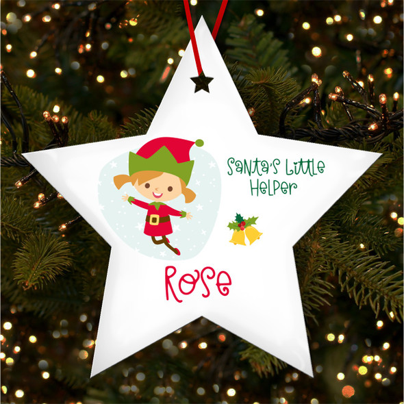 Light Colour Hair Girl Elf Star Personalised Christmas Tree Ornament Decoration