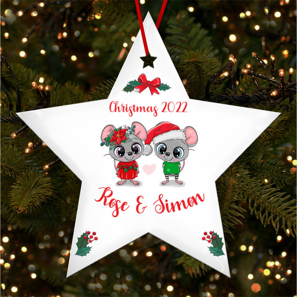 Sibling Mouse Star Bauble Personalised Christmas Tree Ornament Decoration