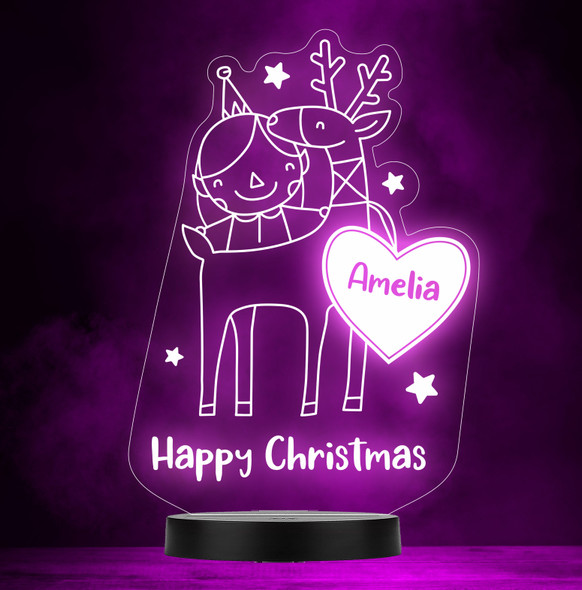 Reindeer Happy Christmas Personalised Gift Colour Change Led Lamp Night Light