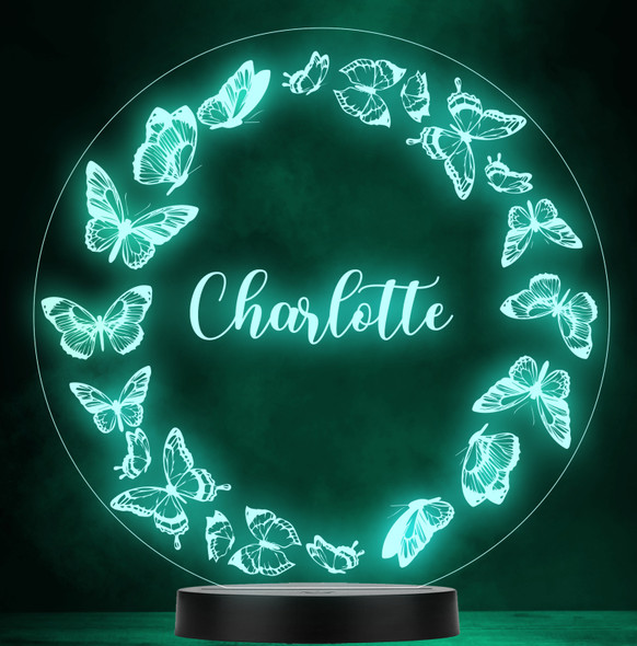 Butterfly Wreath Round Name Personalised Gift Colour Change Led Lamp Night Light