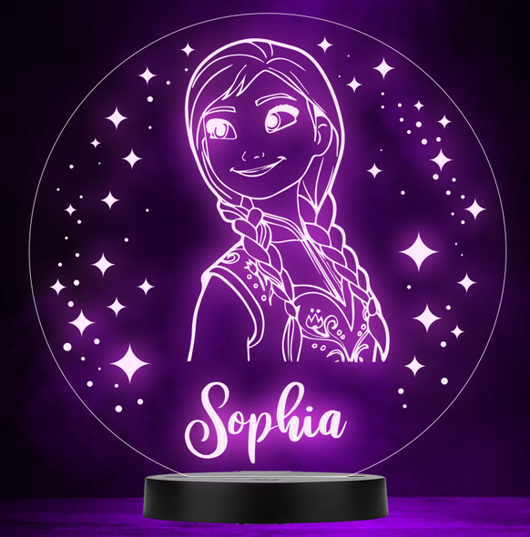 Girls Anna Frozen Round Personalised Gift Colour Change Led Lamp Night Light