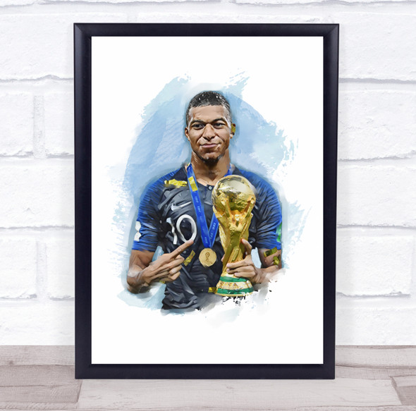 Footballer Kylian Mbappe France Football Player Watercolour Wall Art Print