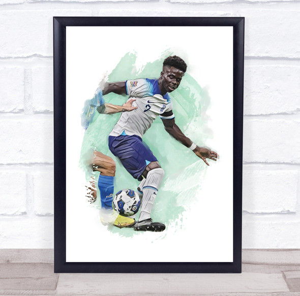 Footballer Bukayo Saka Football Player Watercolour Wall Art Print