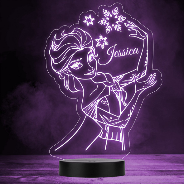 Elsa With Snowflakes Disney Frozen Personalised Gift Any Colour LED Night Light