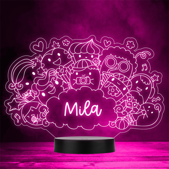 Funny Cute Doodle Characters Cloud Personalised Gift Any Colour LED Night Light