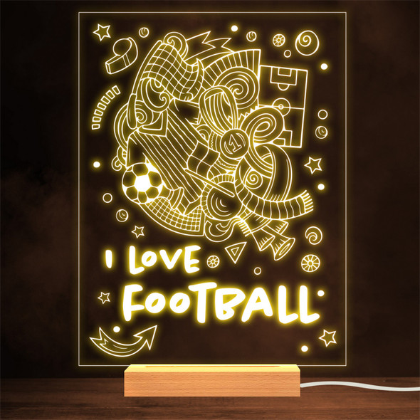 I Love Football Doodle Icons World Cup Personalised Gift Lamp Night Light