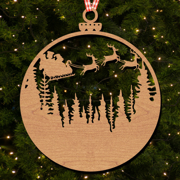 Round Santa Sleigh Reindeer Trees Flying Ornament Christmas Tree Bauble