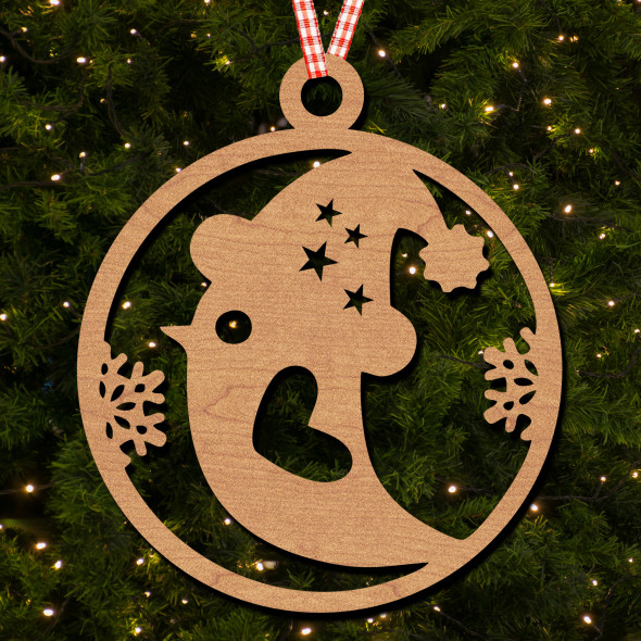Round Cartoon Robin Santa Hat Snowflake Ornament Christmas Tree Bauble