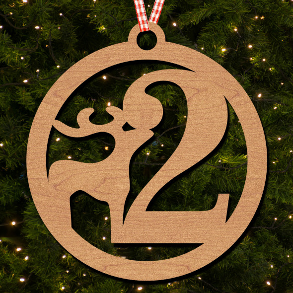 Circle & Deer - 2 Hanging Ornament Christmas Tree Bauble Decoration