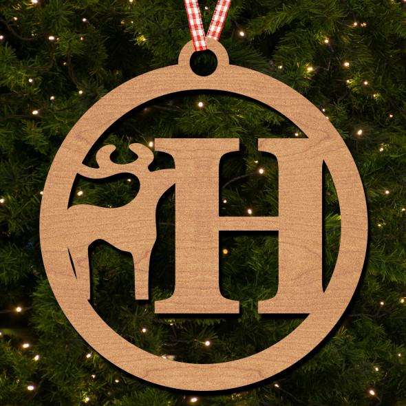 Circle & Deer - H Hanging Ornament Christmas Tree Bauble Decoration