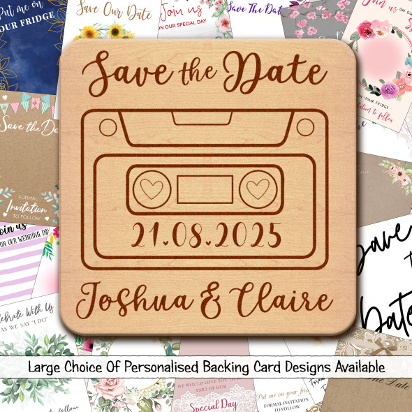 Cassette Tape Music Wooden Wedding Save The Date Magnets & Backing Cards