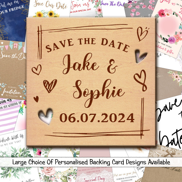 Doodle Heart Square Wooden Wedding Save The Date Magnets & Backing Cards