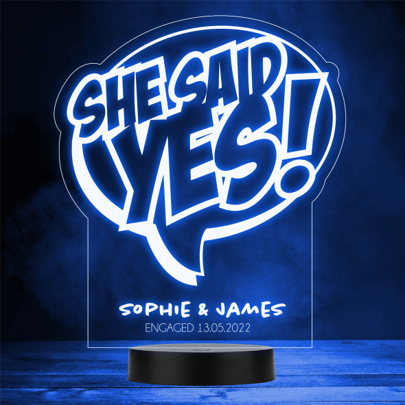 She Said Yes Engagement Comic Personalised Gift Colour Changing Night Light