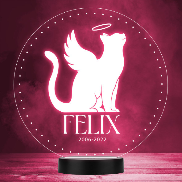 Cat Wings Halo Silhouette Pet Loss Memorial Personalised Gift Colour Night Light