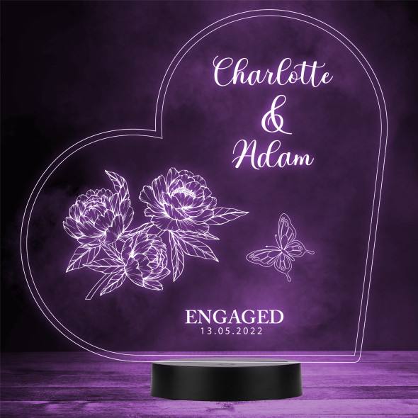 Flowers Butterfly Engagement Personalised Gift Colour Changing Night Light