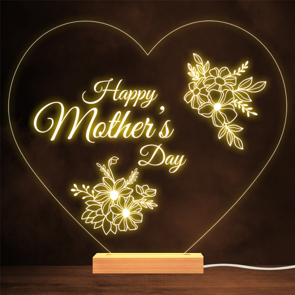Happy Mother's Day Heart Flowers Mum Personalised Gift Warm Lamp Night Light