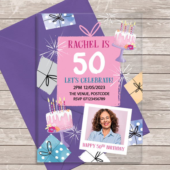 50th Or Any Age Photo Acrylic Clear Luxury Birthday Party Invitations