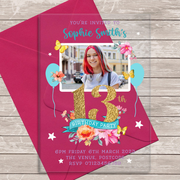 13th Or Any Age Photo Banner Acrylic Transparent Birthday Party Invitations