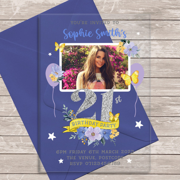 21st Or Any Age Photo Banner Acrylic Transparent Birthday Party Invitations