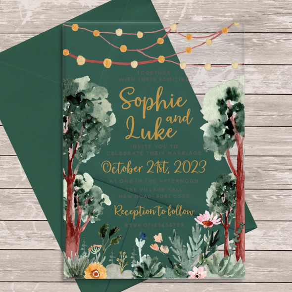 Forest Nature Outdoors Acrylic Clear Transparent Wedding Invitations Invites