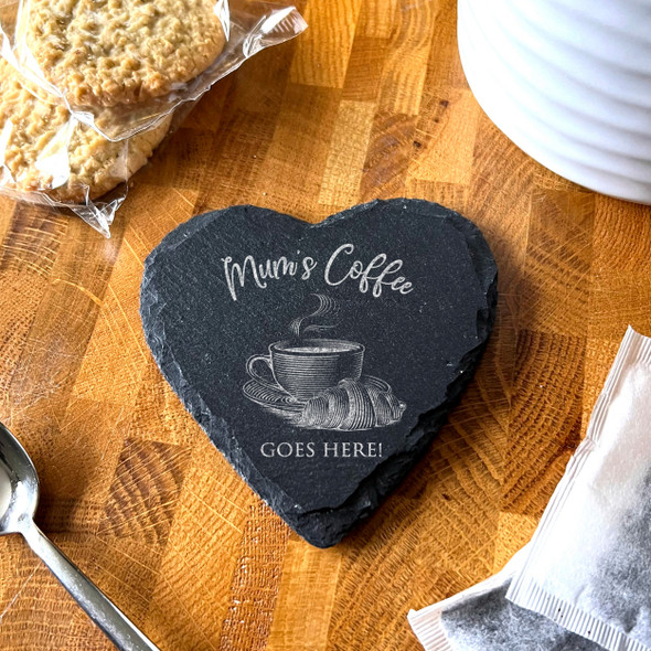 Heart Slate Mum's Coffee Goes Here Mother's Day Gift Personalised Coaster