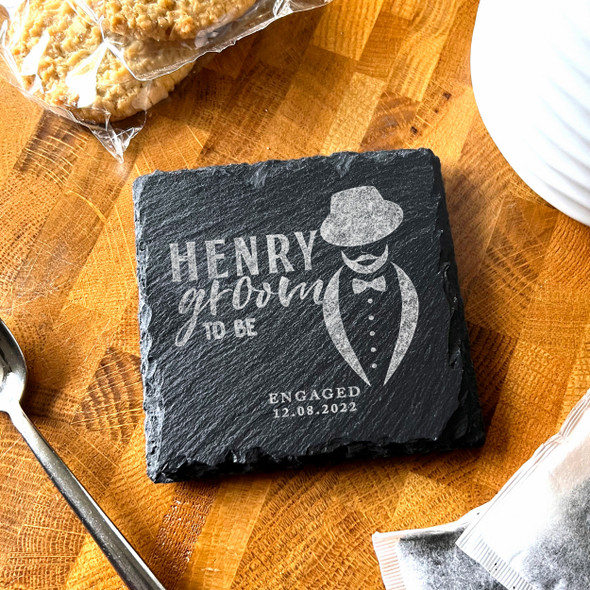 Square Slate Groom To Be Tuxedo Engagement Date Gift Personalised Coaster