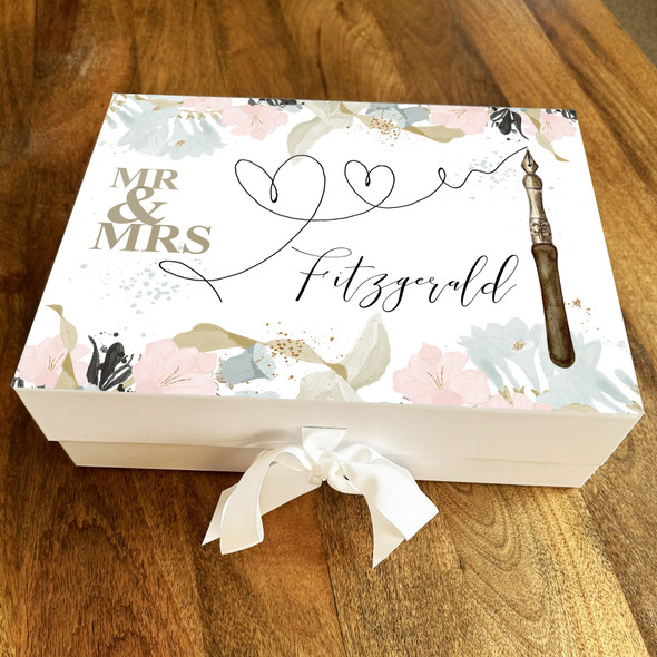 Pen & Floral Mr & Mrs Personalised Wedding Day Keepsake Hamper Gift Memory Box